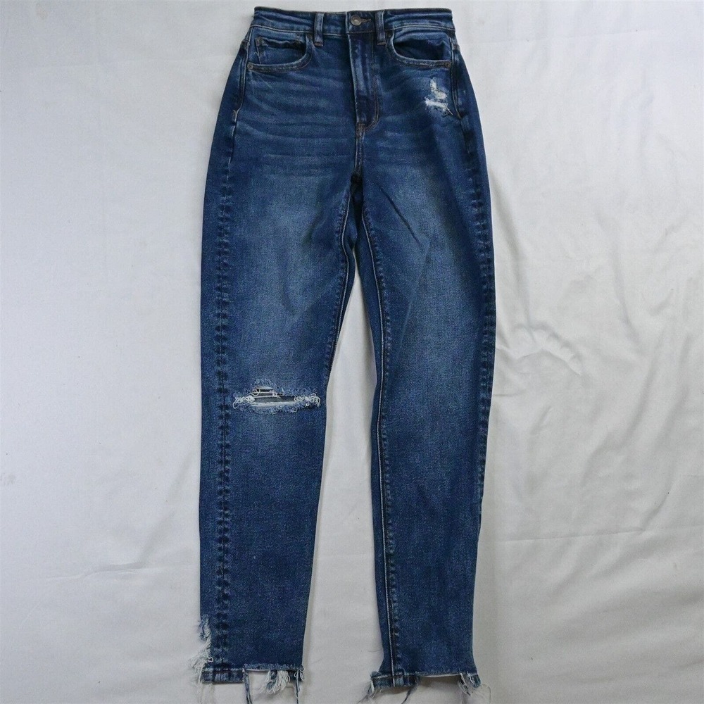 American Eagle 00 Highest Rise Slim Mom Dark Destroyed Stretch Denim Jeans